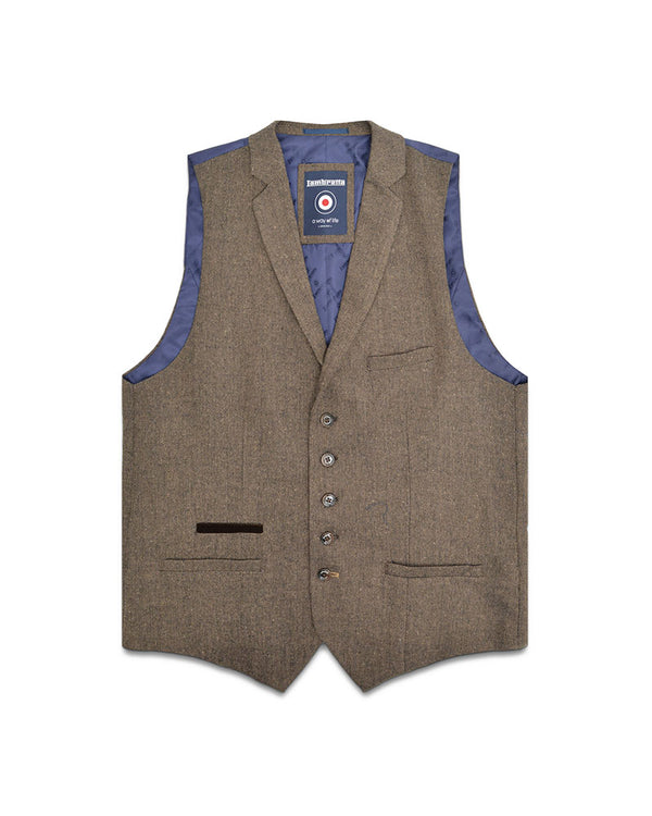 lambretta Morgan Herringbone Waistcoat Brown