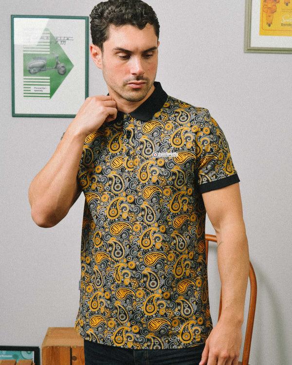 Lambretta Paisley Brand Polo Black/Gold