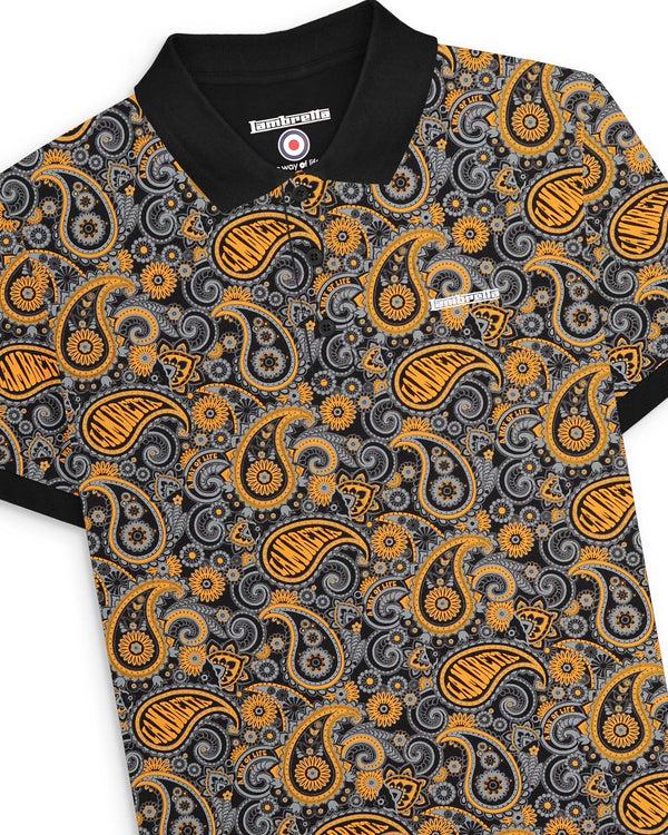 Lambretta Paisley Brand Polo Black/Gold