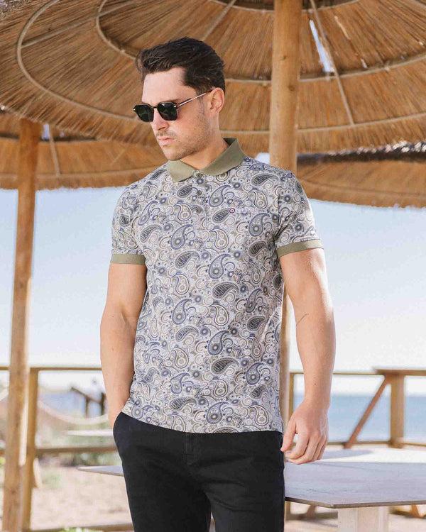 Lambretta Paisley Brand Polo Khaki/Navy