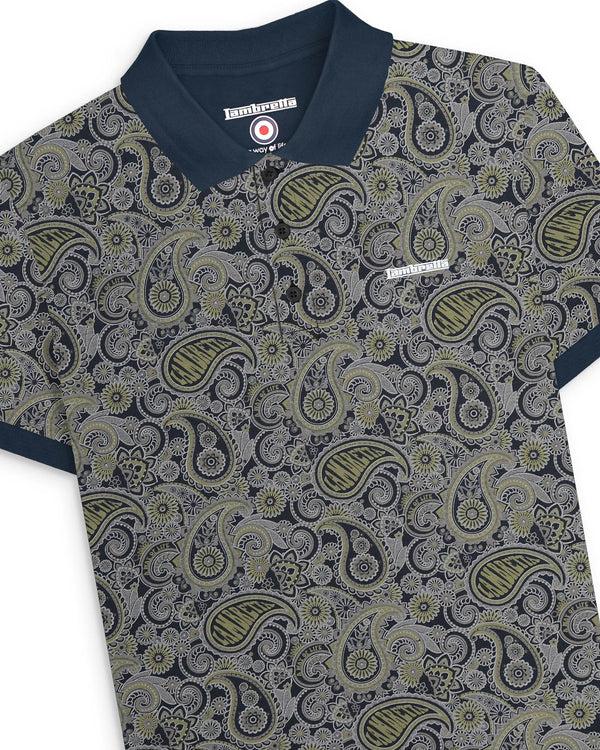 Lambretta Paisley Brand Polo Navy/Grey