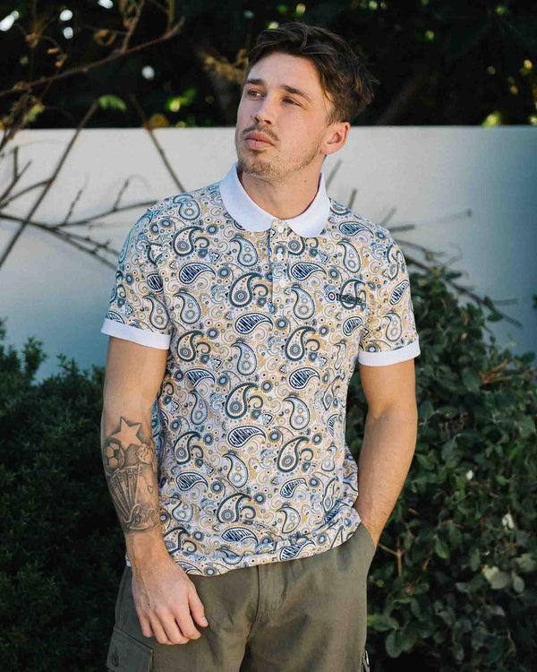 Lambretta Paisley Brand Polo White/Navy