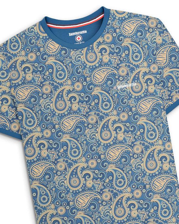 Lambretta Paisley Brand Tee Dark Blue/Cream