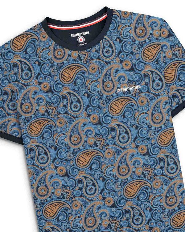 Lambretta Paisley Brand Tee Navy/Tobacco