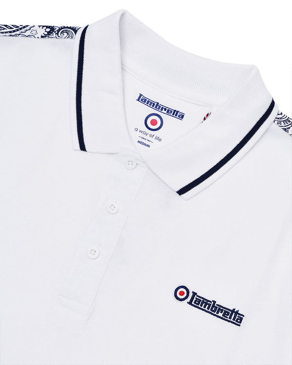 Lambretta Paisley Taped Polo White