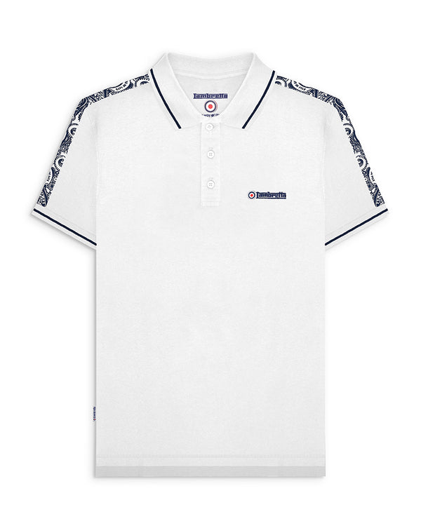 lambretta Paisley Taped Polo White