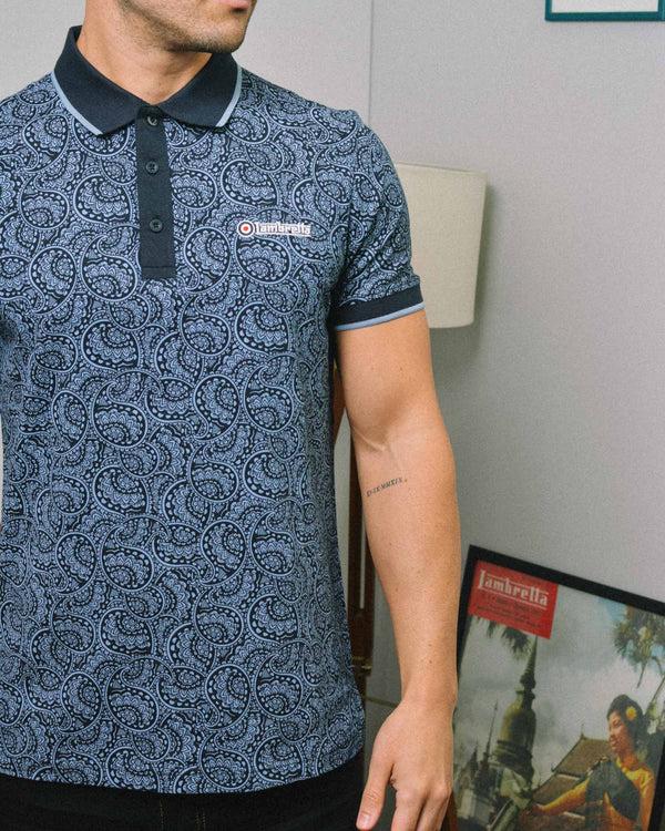 Lambretta Paisley Tonal Polo Navy/Dusky Blue