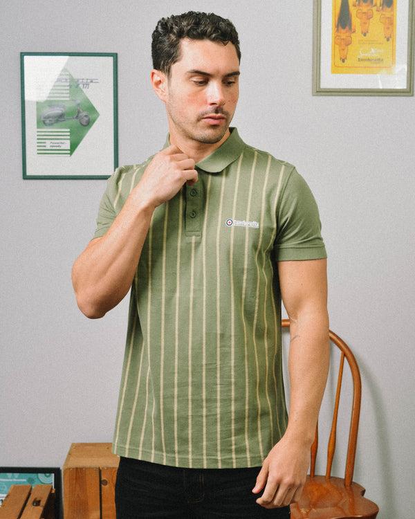 Lambretta Pinstripe Polo Khaki/Cream