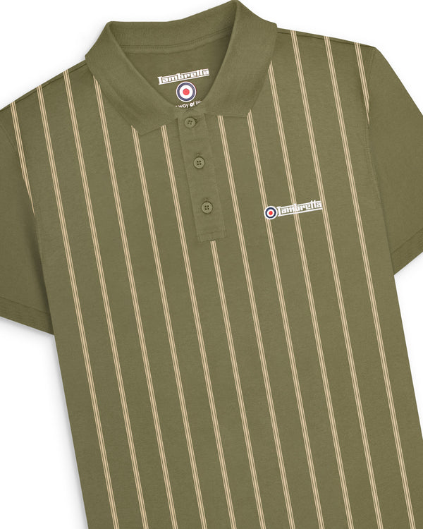 Lambretta Pinstripe Polo Khaki/Cream