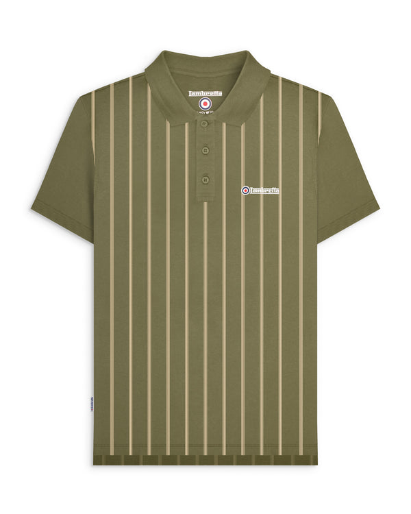 lambretta Pinstripe Polo Khaki/Cream