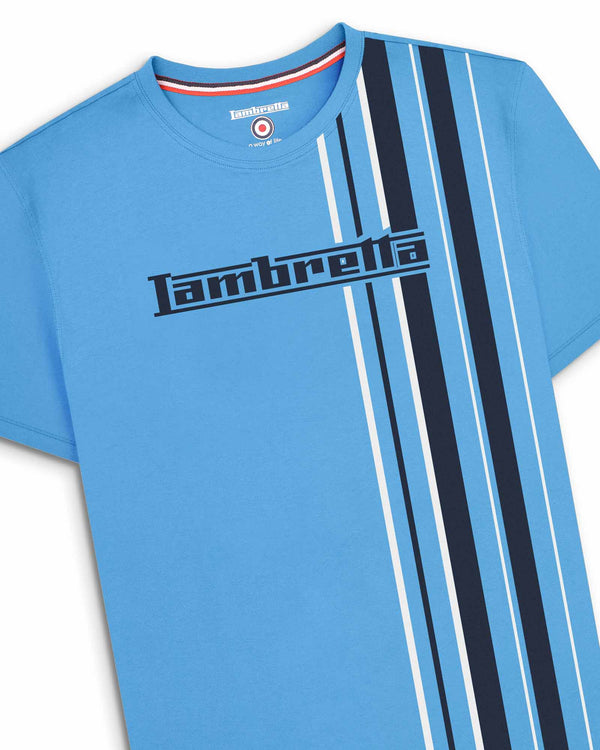Lambretta Racing Stripe Tee Azure Blue