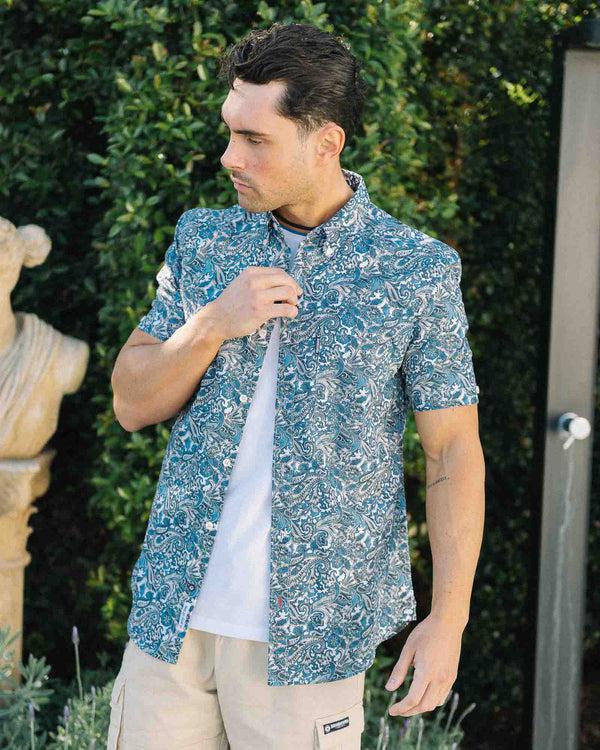 Lambretta S/S Paisley Shirt White/Blue