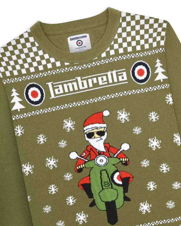Lambretta Scooter Christmas Jumper Khaki