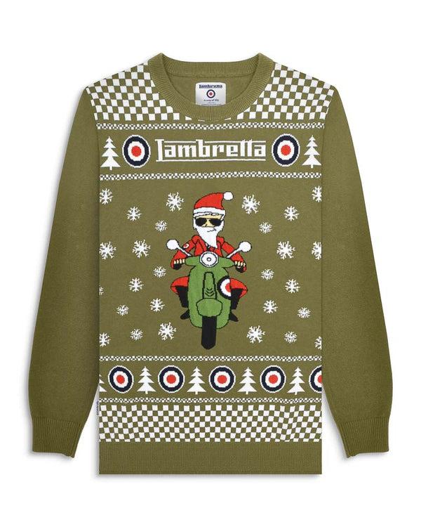 lambretta Scooter Christmas Jumper Khaki