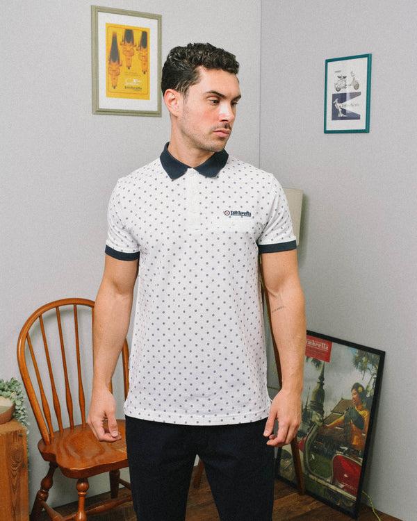 Lambretta Target AOP Premium Polo White/Navy