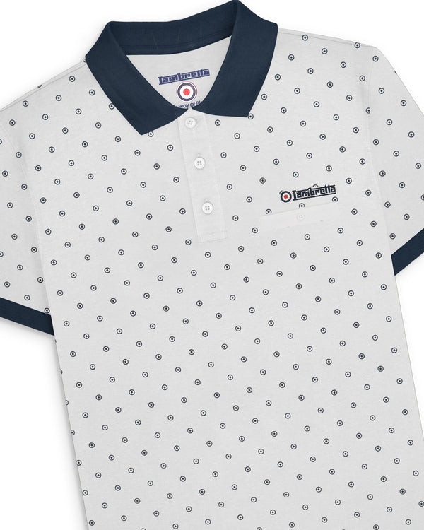 Lambretta Target AOP Premium Polo White/Navy