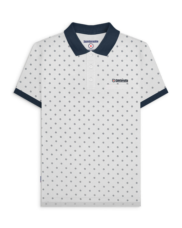lambretta Target AOP Premium Polo White/Navy