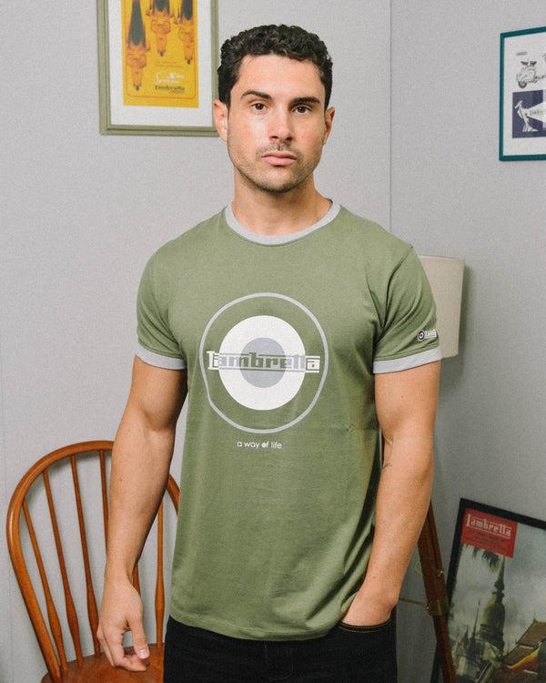 Lambretta Target Print Ringer Tee Green