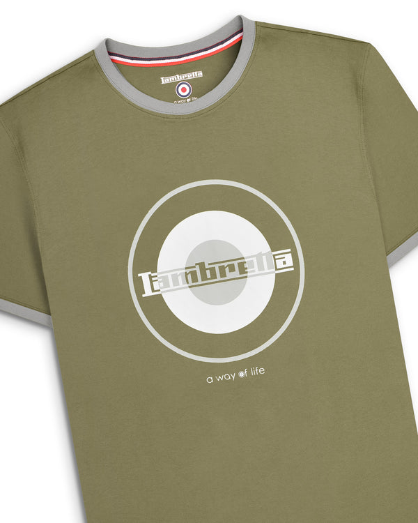 Lambretta Target Print Ringer Tee Green