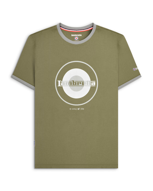 lambretta Target Print Ringer Tee Green