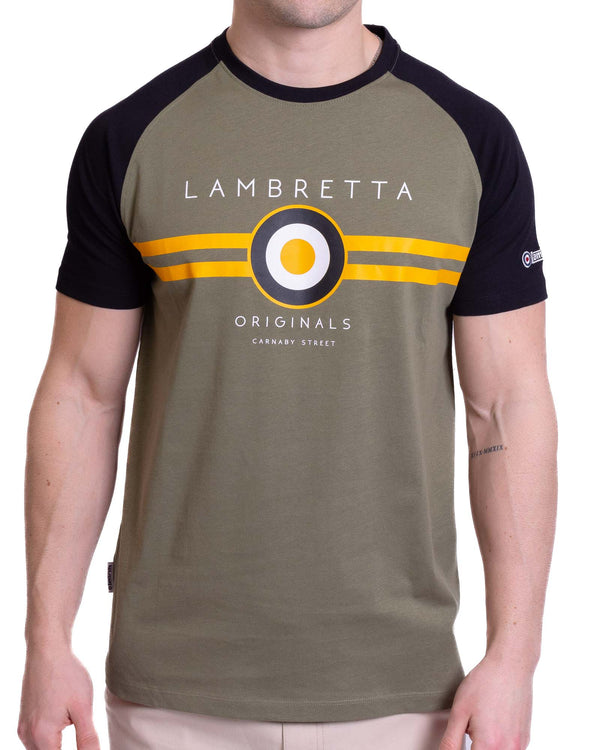 Lambretta Target Raglan Tee Khaki/Black/Gold