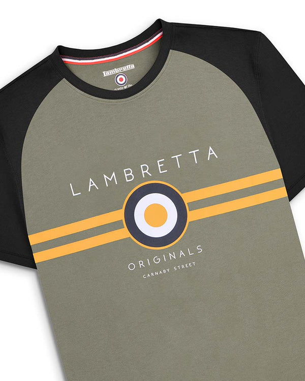 Lambretta Target Raglan Tee Khaki/Black/Gold