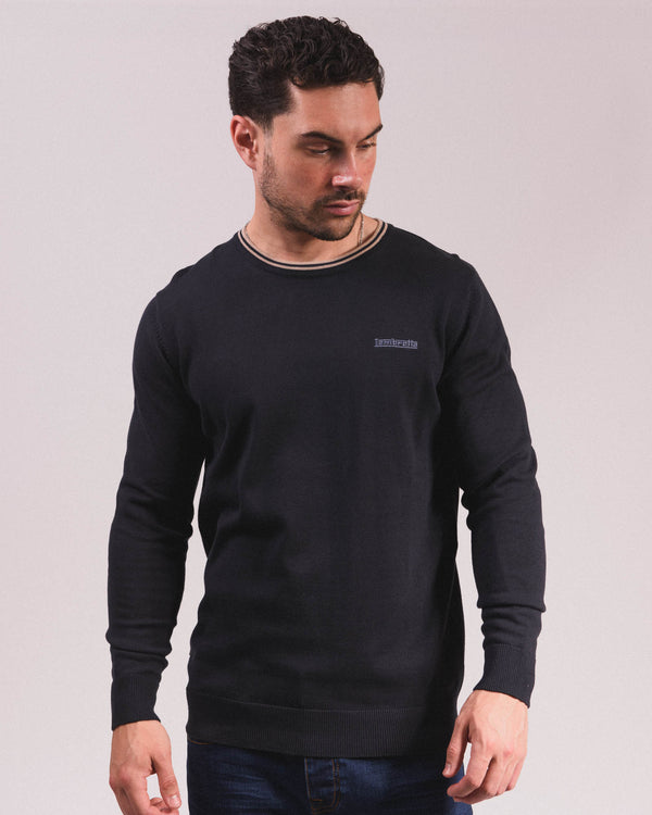 Lambretta Tipped Knitted Jumper Navy/Stone