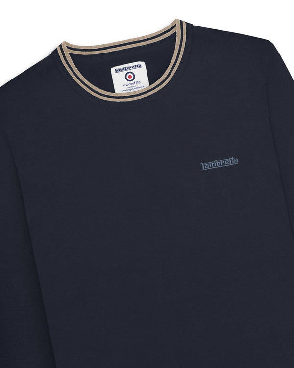 Lambretta Tipped Knitted Jumper Navy/Stone
