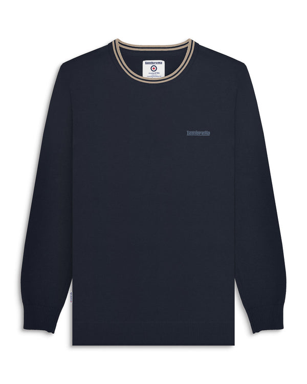 lambretta Tipped Knitted Jumper Navy/Stone