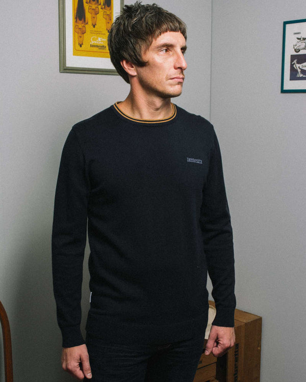 Lambretta Tipped Knitted Jumper Navy/Tobacco