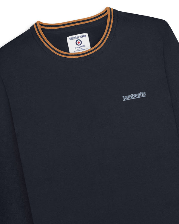 Lambretta Tipped Knitted Jumper Navy/Tobacco