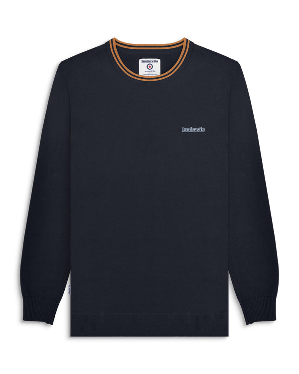 lambretta Tipped Knitted Jumper Navy/Tobacco