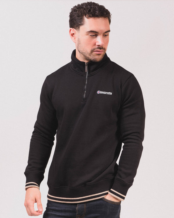 Lambretta Tipped Quarter Zipped Sweat Black/Stone