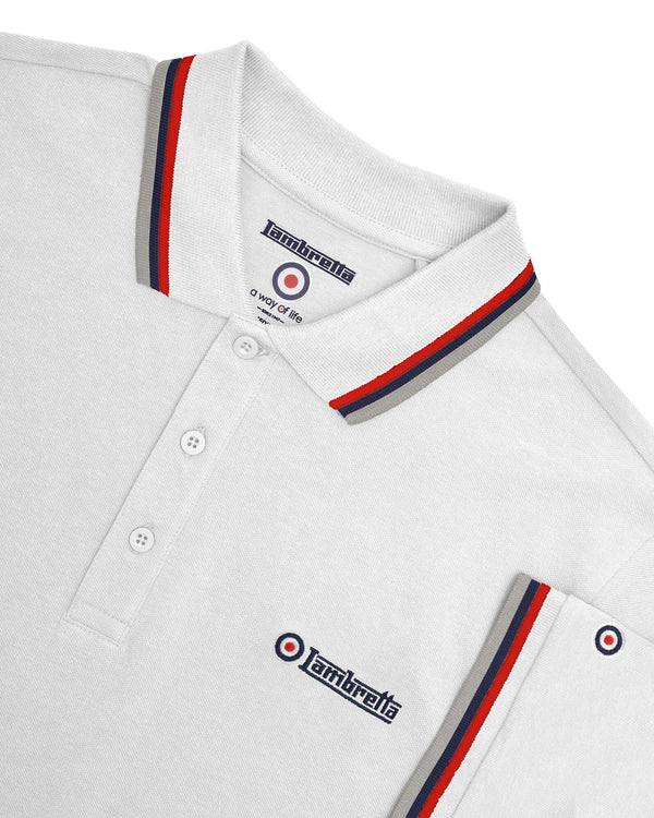 Lambretta Triple Tipped Polo White/Red/Navy/Grey