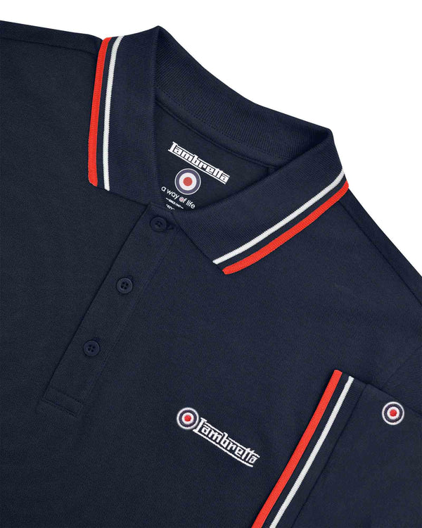 Lambretta Twin Tipped Polo Dark Navy/White/Red