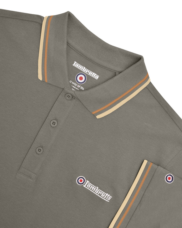 Lambretta Twin Tipped Polo Granite/Tobacco/Cream