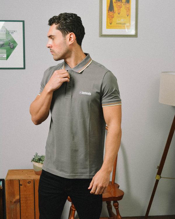 Lambretta Twin Tipped Polo Granite/Tobacco/Cream