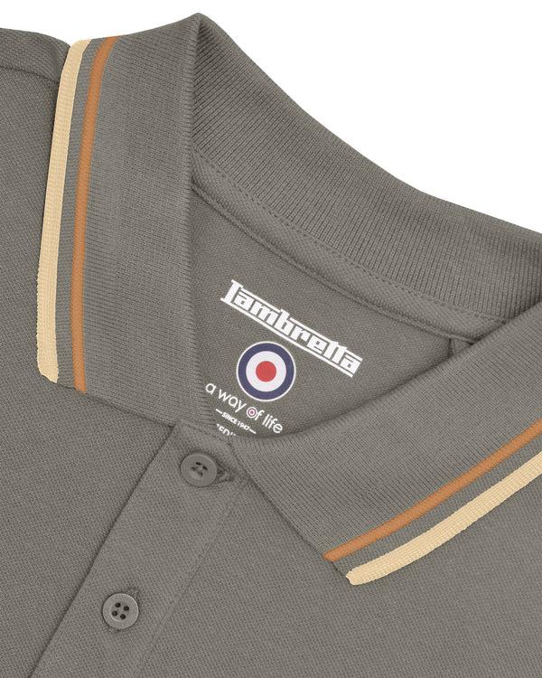 Lambretta Twin Tipped Polo Granite/Tobacco/Cream