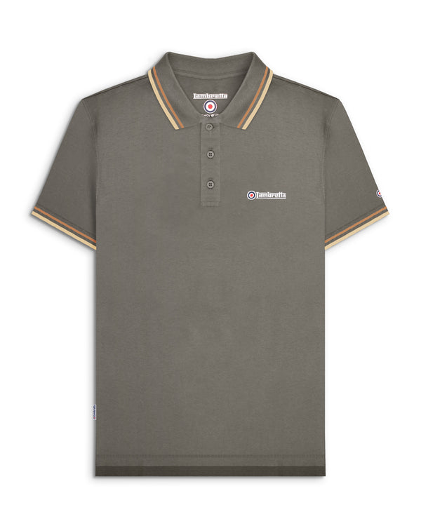 lambretta Twin Tipped Polo Granite/Tobacco/Cream