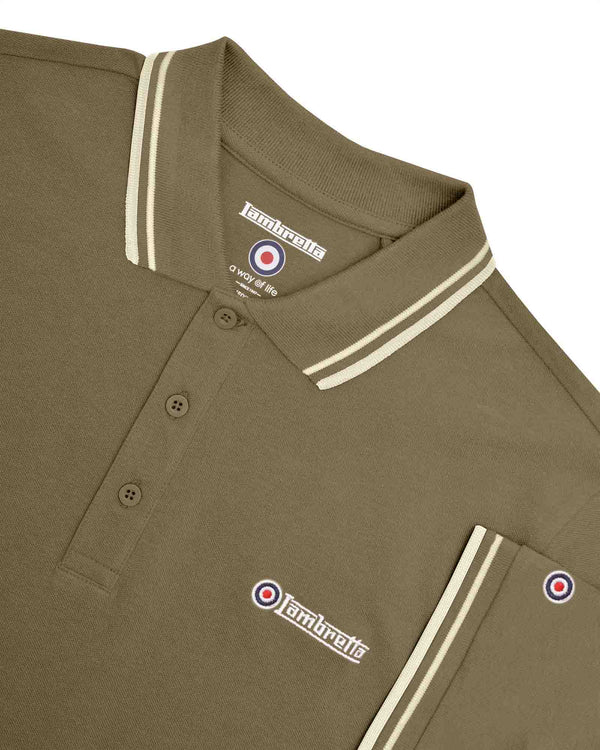 Lambretta Twin Tipped Polo Khaki/Oatmeal