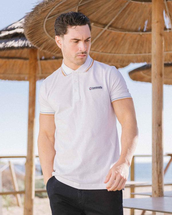 Lambretta Twin Tipped Polo White/Sky/Tobacco