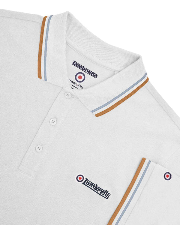 Lambretta Twin Tipped Polo White/Sky/Tobacco