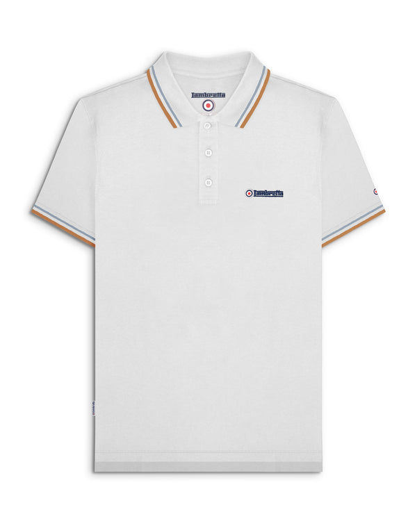 lambretta Twin Tipped Polo White/Sky/Tobacco