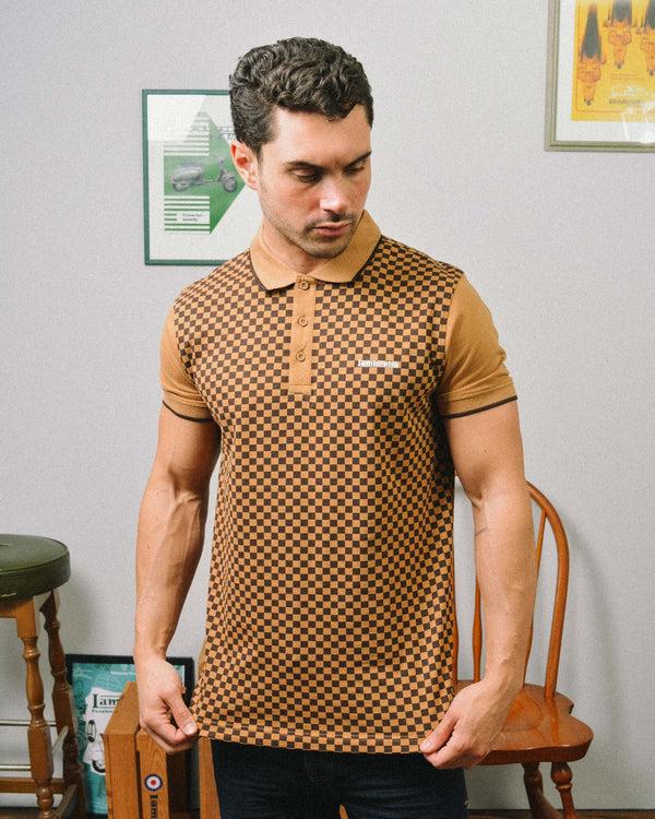 Lambretta Two Tone AOP Polo Tobacco