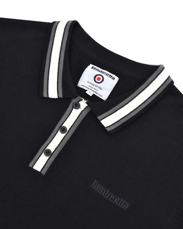 Lambretta Valero Tipped SS Knit Polo Black