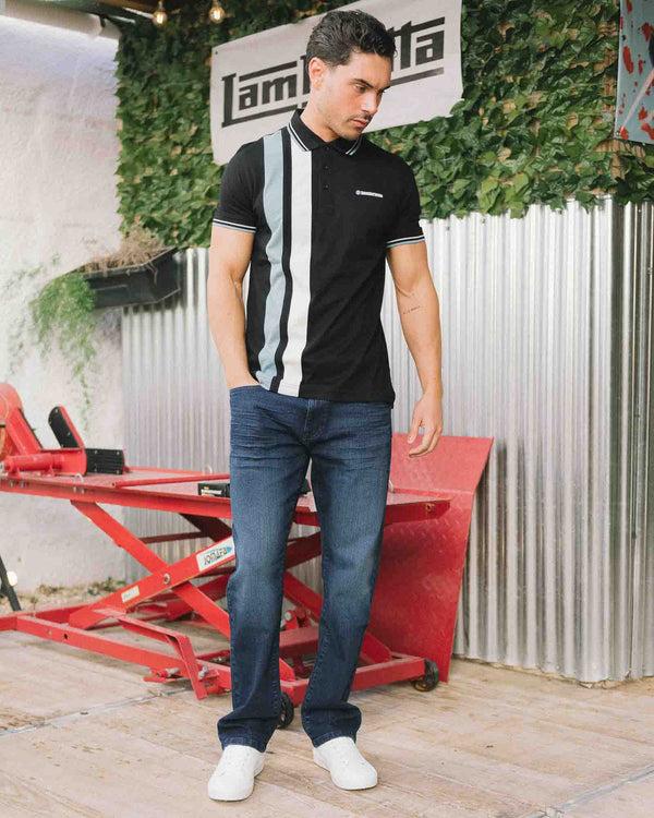 Lambretta Vertical Stripe Polo Black
