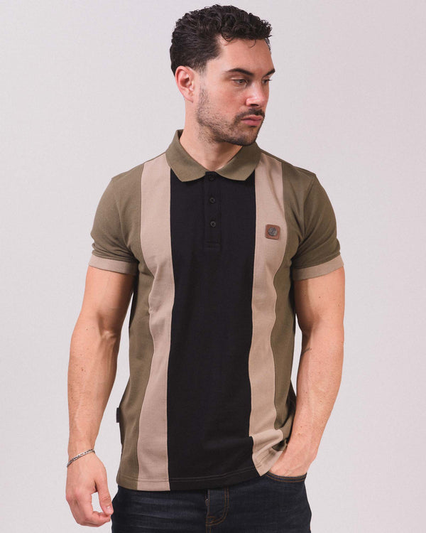 Lambretta Vintage Panel Polo Khaki/Black
