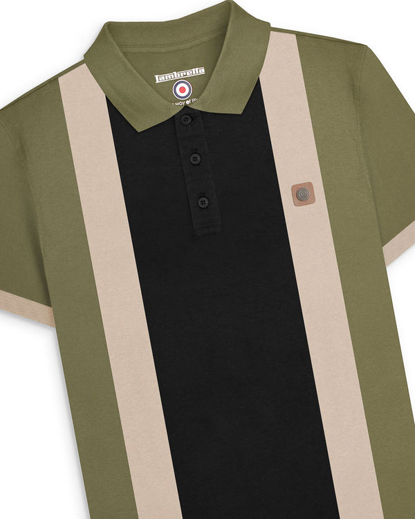 Lambretta Vintage Panel Polo Khaki/Black