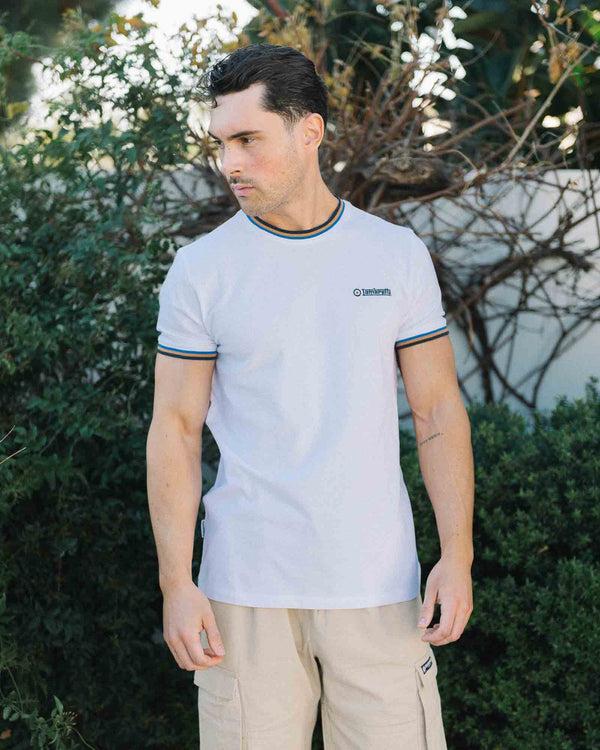 Lambretta Triple Tipped Pique Tee White/Navy/Tobacco/Royal