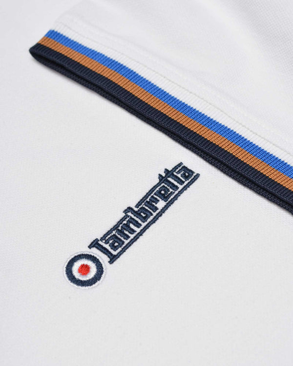 Lambretta Triple Tipped Pique Tee White/Navy/Tobacco/Royal